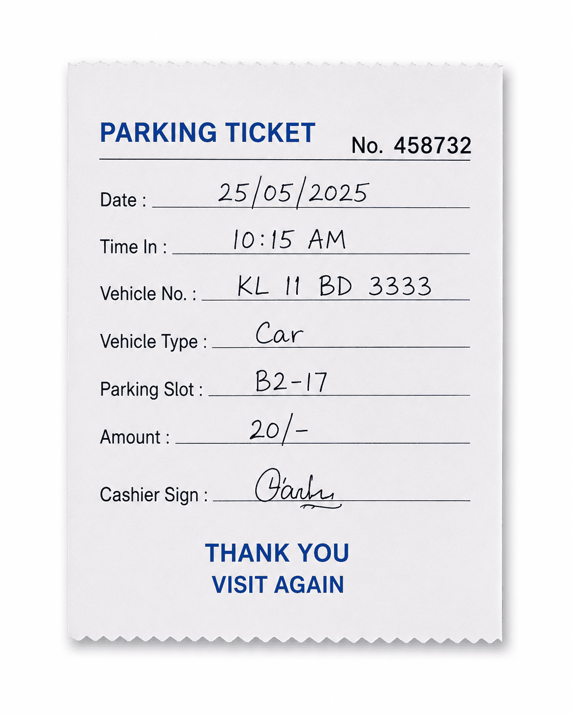 Manual Parking Ticket